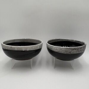 VTG Oven Ware USA Mixing‎ Serving Bowls Black Speckled Drip Hull? Set of 2 #54